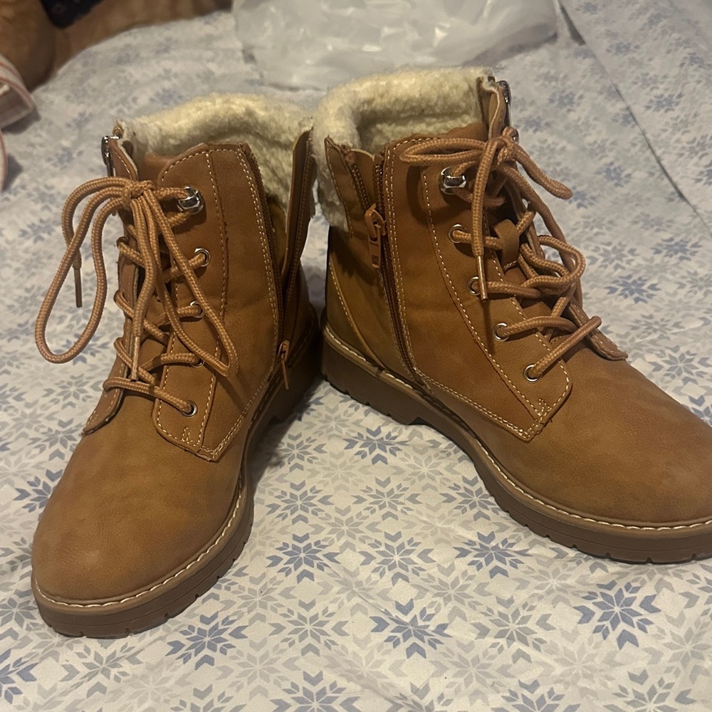 Marc Fisher Chestnut Lace-Up Faux-Shearling Ankle Boots